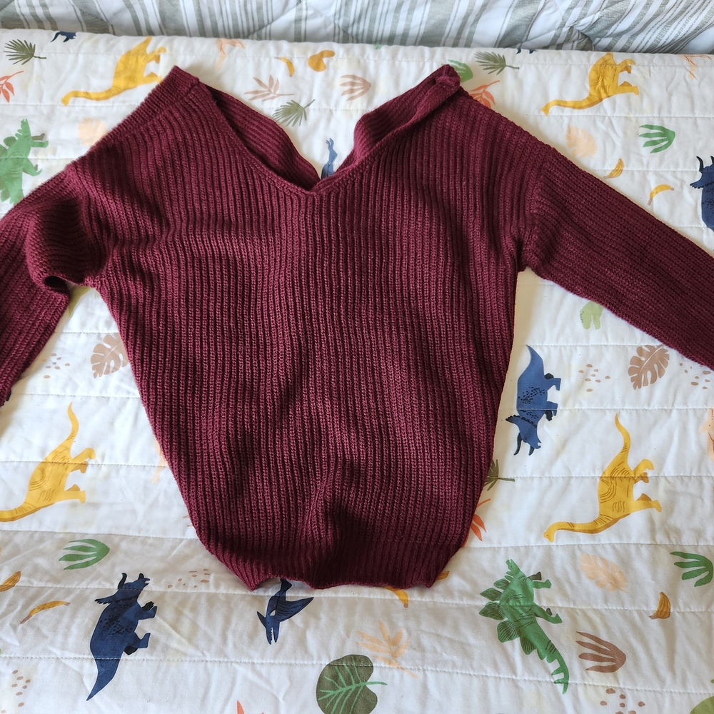 Women's Burgundy V-Neck Sweater